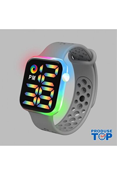 QUARTZ Digital Watch with Lights Square Dial and Adjustable Gray Silicone Str...