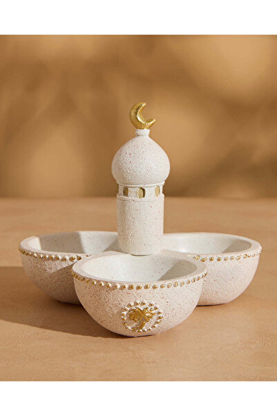 REDTAG بخور أبيض وذهبي ووعاء مكسرات لتزيين المسجد
