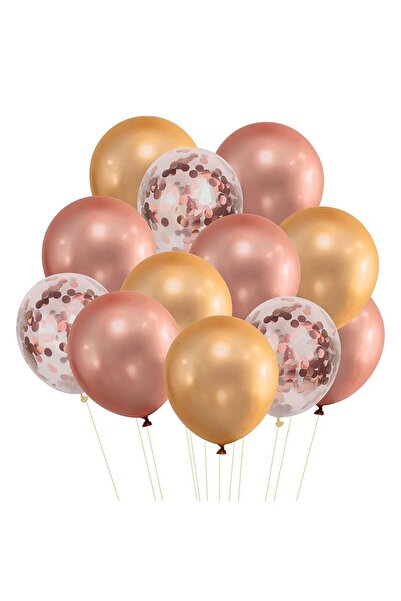 OEM Baloane de Petrecere Metalizate Aurii Bronz cu Confeti Transparente 30cm ...