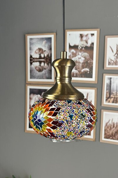 Bamyum Noura Mozaik-F Cam Tekli Avize Eskitme Tokmak Başlık Retro Sarkıt Lamb...