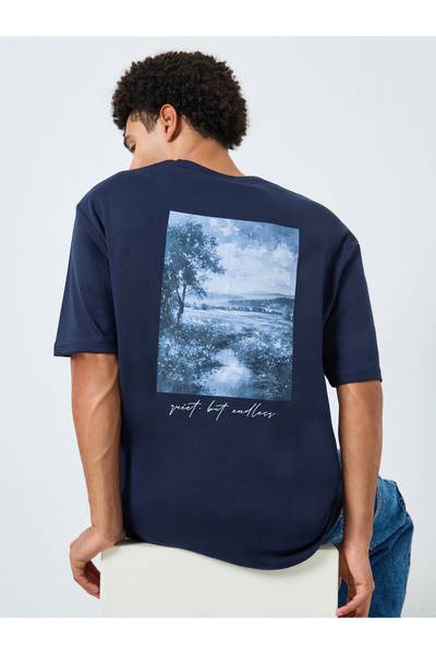 Styli Men Navy Blue Graphic Print Oversized T-Shirt