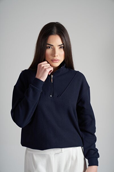 citycenterfashion Γυναικείο πλεκτό φούτερ με μισό φερμουάρ cty-abr-5624