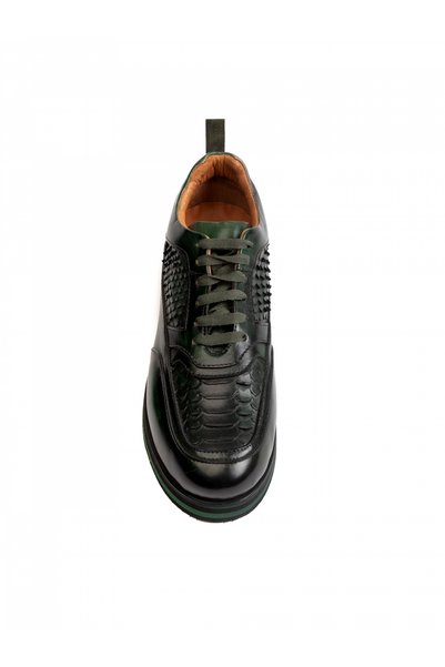 Evanto Shoes Sneakers din piele pentru bărbați Hand Painted Scaled Forrest Gr...