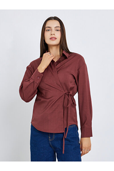 Styli Women Brown Solid Wrap Oversize Shirt
