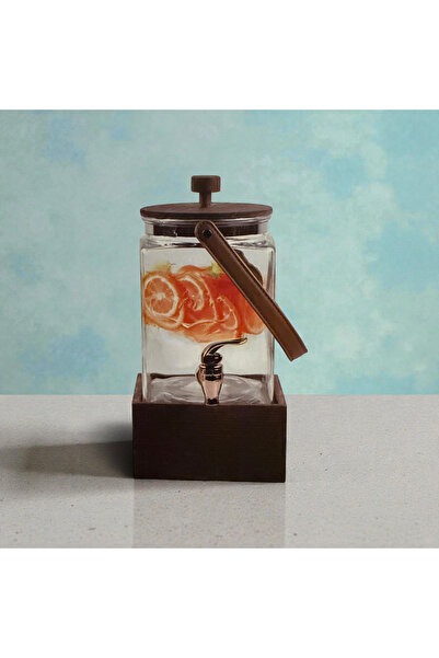 Generic Elegant 3-liter glass juice jug with a wooden base