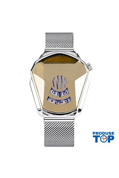 Produse.Top Men's Sport Fashion Watch Silver Gold with Magnetic Metal Bracelet