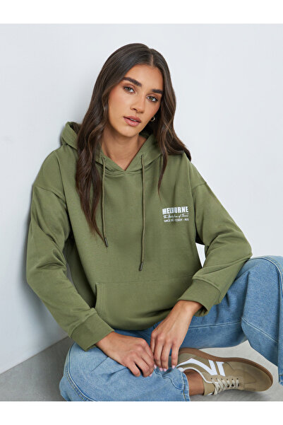 Styli Women Olive Green Oversized Hoodie