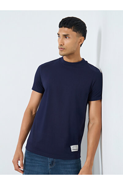 Styli Men Navy Blue Crew Neck Short Sleeve T-Shirt