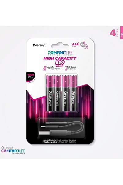 RAFEED مجموعة بطاريات ليثيوم أيون قابلة لإعادة الشحن من نوع AAA مكونة من 4 قطع