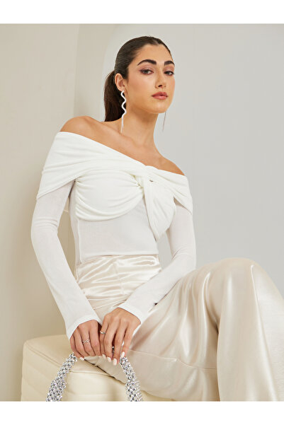 Styli Women White Off-Shoulder Knit Top