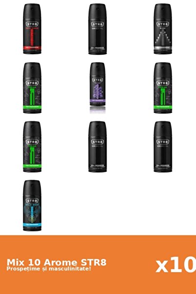 str8 Set 10 Mix STR8: 3x FR34K, 1x Joc, 3x Original, 1x Cod Roșu, 1x Rise, 1x...