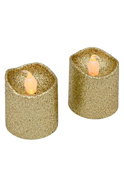 OEM Κερί-χάπι με ζεστό λευκό LED χρυσό γκλίτερ Χριστούγεννα Ø4.5x4cm - 2 τεμάχια