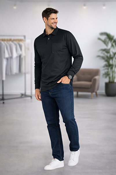 BayBayan Pulover pentru bărbați din țesătură interlock, cu guler de cămașă, d...