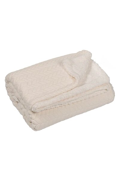 OEM Decorative blanket, ecru with two sides, imitation fur and white sherpa, ...