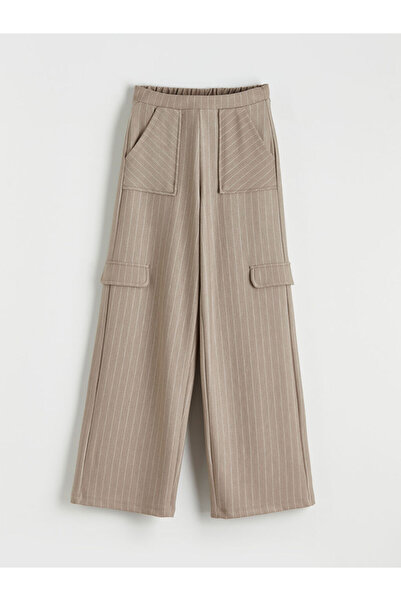 LC Waikiki Lcw Kids Beige Elastic Waist Striped Girls' Trousers