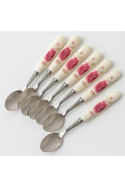 OEM Set of 6 spoons with handles decorated with flowers, stainless steel