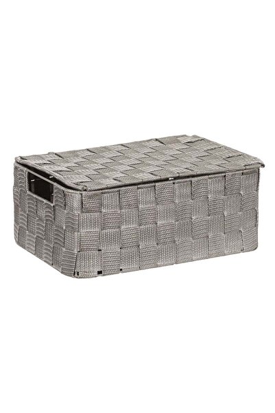 OEM Woven Storage Box with Lid Gray 30x20x12cm
