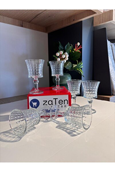 zaTen Pazar Rosalin Kristal Kesim Görünümlü 6 Kişilik Ayaklı Kahve Yanı Bardağı