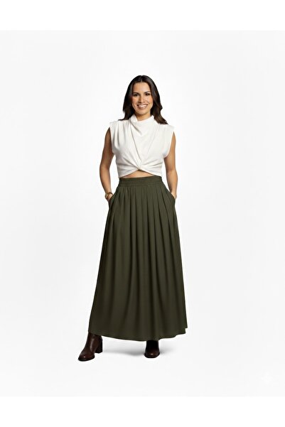 salome butik Women's pliased maxi length poplin skirt