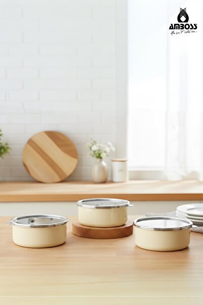 Amboss 6 Piece Crispella 14-16-18 cm Enamel Storage Container Set – Brown