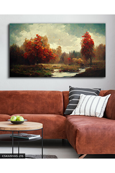 CeSht Yağlı Boya Görünümlü Kırmızı Ağaç Tek Parça Kanvas, Canvas Tablo