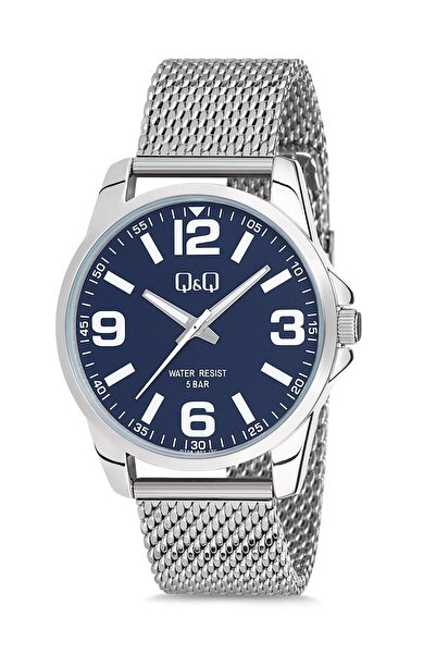 Q&Q Erkek Lacivert Kadran Gümüş Kasa Hasır Metal Kordon Kol Saati 2 Yıl Garan...