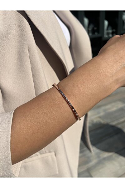 Tep's Jewellery Gümüş Taş Detaylı Rose Renkli Kelepçe