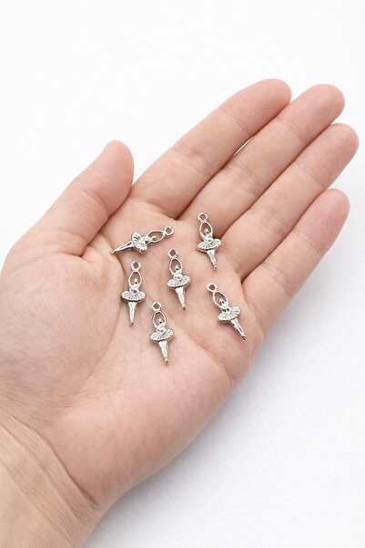 FlowerAksesuar 50 Adet - Charm Kolye Ucu, Küpe Ucu, Balerin Charm Uç, Nikel K...