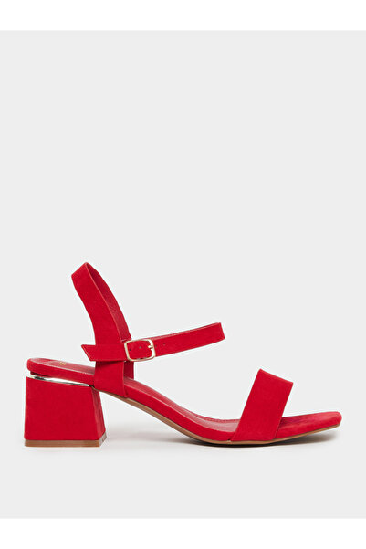 Styli Red Suede Block Heel Sandals