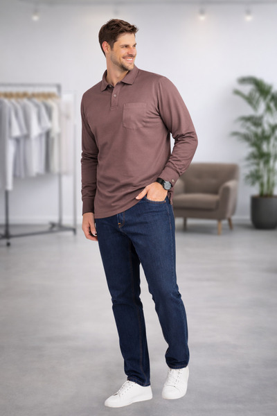 BayBayan Pulover pentru bărbați din țesătură interlock, cu guler de cămașă, d...