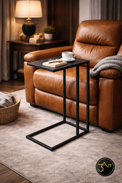 3art Metal Modern Yan Sehpa - Minimal Siyah C Tipi Koltuk Sehpası - Salon & O...