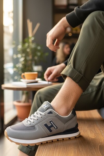 enoch Enoch Men's H Logo Serrated Sole Retro Style Casual Sports Shoes Sneaker
