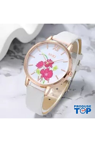 Produse.Top Ceas de damă de lux, auriu, cu orhidee și brățară albă