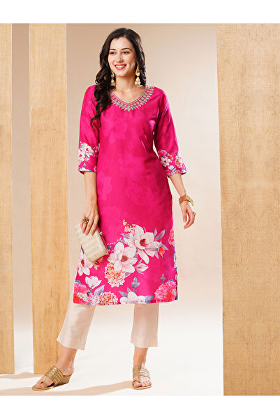 Globus By Styli Floral Print V Neck Straight Kurta