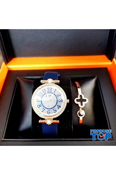 QUARTZ Ceas de damă cu curea din piele ecologică neagră + brățară cu stras CD...