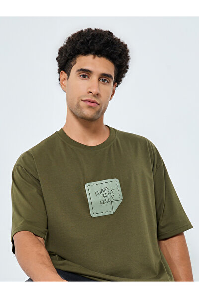 Styli Men Olive Graphic Print Oversized T-Shirt