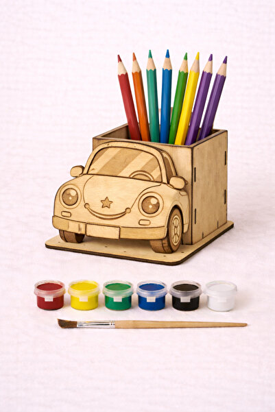 CARON CHOCOLATE Ahşap Boyama Araba Figürlü Kalemlik | Kendin Boya | Okul ve A...