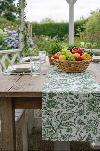 Rona Home Green Floral Premium Fabric Table Runner - Stain Resistant Quality ...