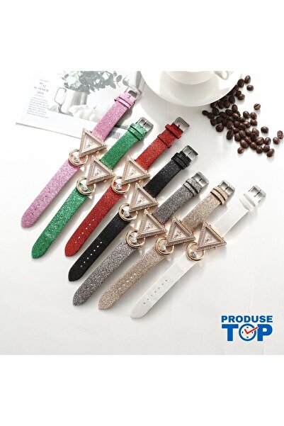 QUARTZ Elegant Women's Watch with Triangular Dial and Pink Crystals