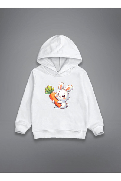 MODA سويت شيرت بقلنسوة للأطفال باللون الأبيض من تافسان مطبوع