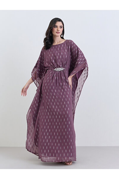 Styli Women Purple Chiffon Embellished Kaftan Maxi Dress