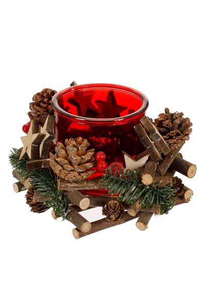 OEM Decoratiune Lumanare de Craciun Coronita de Pin cu Conuri Ø18x11.5cm