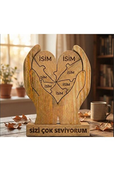 Kişiye Özel Ahşap Kalpler Elimde Puzzle Yedili