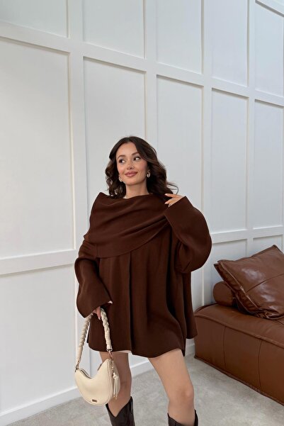 mylove شال شيل ذو ياقة تريكو باللون البني