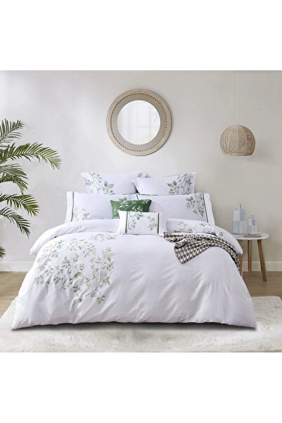 Oceana Oceana brand duvet - white with green floral pattern, 100% cotton, que...
