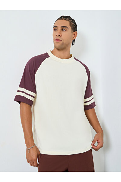 Styli Men Cream Oversized Raglan Sleeve T-Shirt