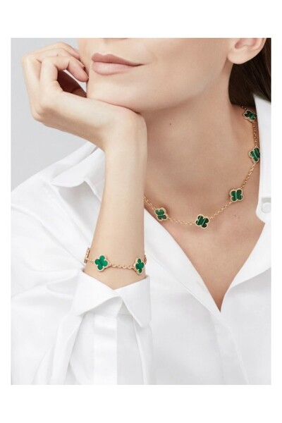 GIA'S WORLD Four-leaf green clover inox necklace and bracelet set