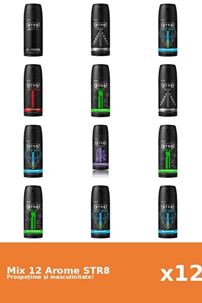 str8 Set 12 Mix STR8: 3x FR34K, 1x Joc, 1x Original, 1x Cod Roșu, 2x Rise, 4x...