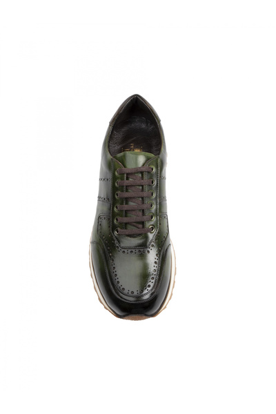 Evanto Shoes Sneakers din piele pentru bărbați Hand Painted Forest Green Snea...
