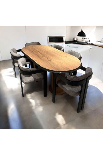Kayı mobilya Mdf Ceviz Yemek, Salon Masası Masa Kenarı Siyah Ayakları Ceviz 9...